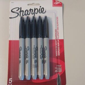 NEW 5 Pack Black Sharpie Fine Permanent Markers